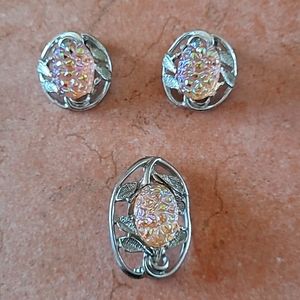 Vintage earrings and brooch pink crystals